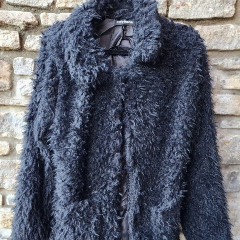 Black Sherpa Fuzzy Soft Faux Fur Coat Jacket NWT